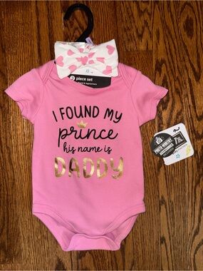 3-Piece Pink Baby Matching Set with Heart Headband - I Found My Prince Daddy